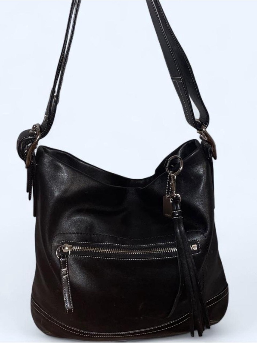 Coach Large Black leather shoulder bag with adjustable strap